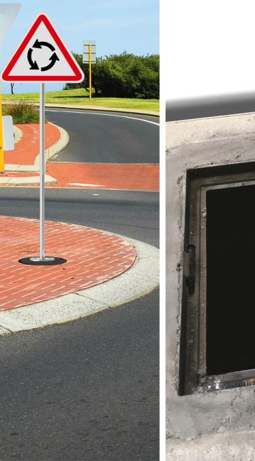 Fissaggio di chiusini e pali per la segnaletica stradale.